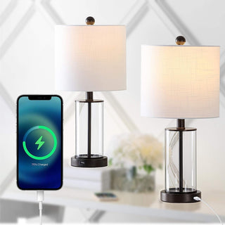 Eprif 21" Glass Modern Contemporary USB Charging LED Table Lamp, Set of 2