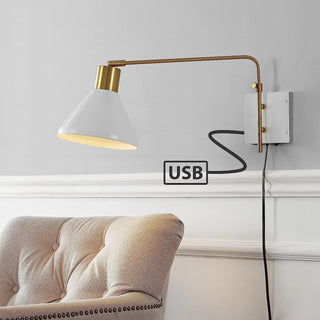 Agnes 20.5" Swing Arm Modern Midcentury Iron USB Charging Port LED Sconce