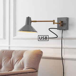 Hayes 16" Swing Arm Modern Midcentury Iron USB Charging Port LED Sconce