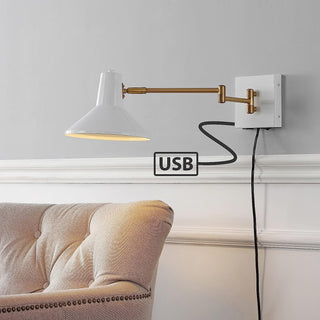 Hayes 16" Swing Arm Modern Midcentury Iron USB Charging Port LED Sconce