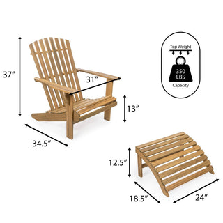 Eucalyptus 2-Piece Traditional Rustic Acacia Wood Adirondack Chair with Detachable Ottoman