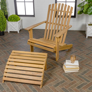 Eucalyptus 2-Piece Traditional Rustic Acacia Wood Adirondack Chair with Detachable Ottoman