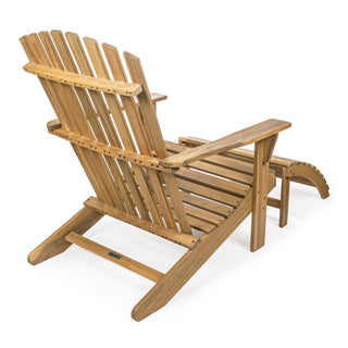 Eucalyptus 2-Piece Traditional Rustic Acacia Wood Adirondack Chair with Detachable Ottoman