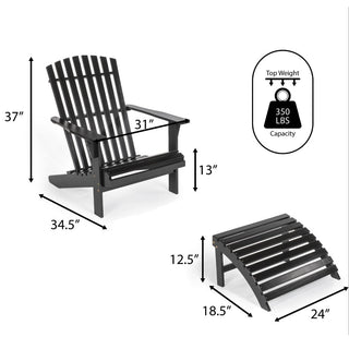 Eucalyptus 2-Piece Traditional Rustic Acacia Wood Adirondack Chair with Detachable Ottoman