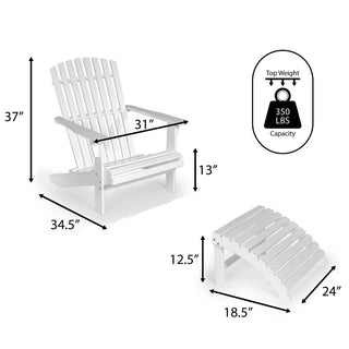 Eucalyptus 2-Piece Traditional Rustic Acacia Wood Adirondack Chair with Detachable Ottoman