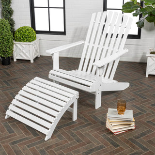 Eucalyptus 2-Piece Traditional Rustic Acacia Wood Adirondack Chair with Detachable Ottoman