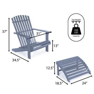 Eucalyptus 2-Piece Traditional Rustic Acacia Wood Adirondack Chair with Detachable Ottoman