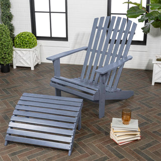 Eucalyptus 2-Piece Traditional Rustic Acacia Wood Adirondack Chair with Detachable Ottoman