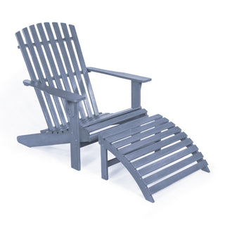 Eucalyptus 2-Piece Traditional Rustic Acacia Wood Adirondack Chair with Detachable Ottoman