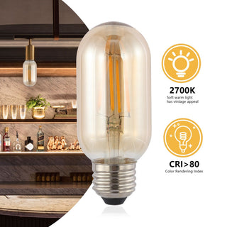 Filament Non-Dimmable T45-4W LED Edison Glass Bulbs with E26 Base