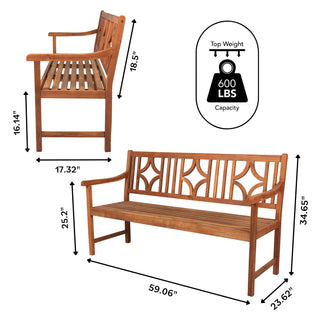 Teak Ogee Diamond-Back 600-Lbs Support Acacia Wood Outdoor Garden Patio Bench