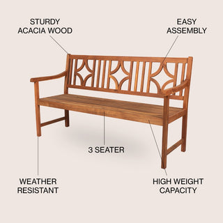 Teak Ogee Diamond-Back 600-Lbs Support Acacia Wood Outdoor Garden Patio Bench