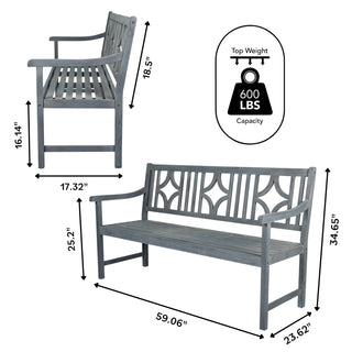 Teak Ogee Diamond-Back 600-Lbs Support Acacia Wood Outdoor Garden Patio Bench