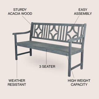 Teak Ogee Diamond-Back 600-Lbs Support Acacia Wood Outdoor Garden Patio Bench