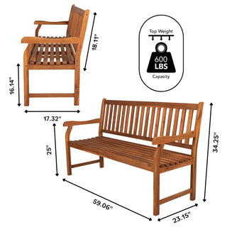 Mischa Slat-Back 600-Lbs Support Acacia Wood Outdoor Garden Patio Bench