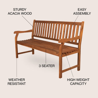 Mischa Slat-Back 600-Lbs Support Acacia Wood Outdoor Garden Patio Bench