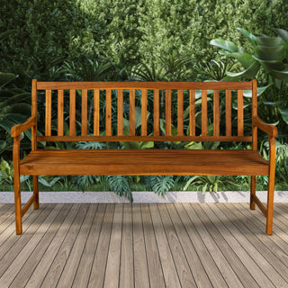 Mischa Slat-Back 600-Lbs Support Acacia Wood Outdoor Garden Patio Bench