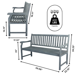 Mischa Slat-Back 600-Lbs Support Acacia Wood Outdoor Garden Patio Bench