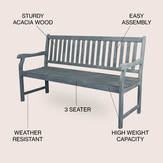 Mischa Slat-Back 600-Lbs Support Acacia Wood Outdoor Garden Patio Bench