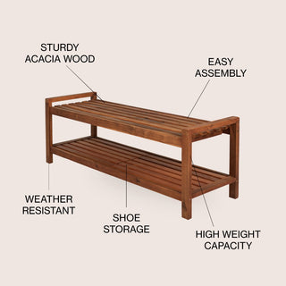 Walker 50.8" 3-Seat Mid-Century Modern 600-Lbs Support Acacia Wood Slat Outdoor Garden Patio Bench