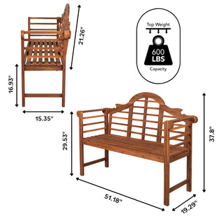 Wooden Arched 600-Lbs Support Acacia Wood Outdoor Garden Patio Bench