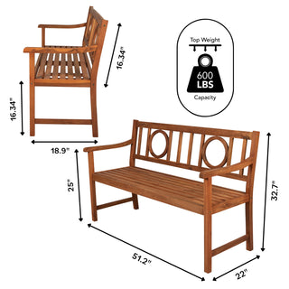 Dhirz Circle-Back 600-Lbs Support Acacia Wood Outdoor Garden Patio Bench