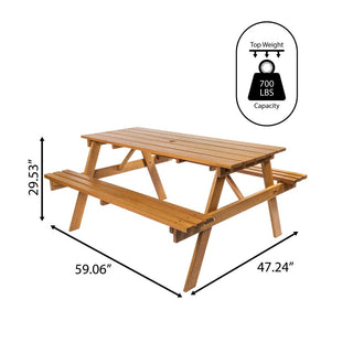 Giantex 59" Modern Classic Outdoor Wood Picnic Table Benches with Umbrella Hole