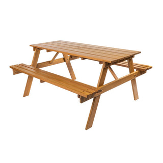 Giantex 59" Modern Classic Outdoor Wood Picnic Table Benches with Umbrella Hole