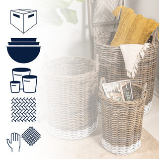 Ternion Cottage Hand-Woven Rattan Nesting Baskets with Handles