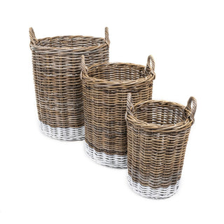 Ternion Cottage Hand-Woven Rattan Nesting Baskets with Handles