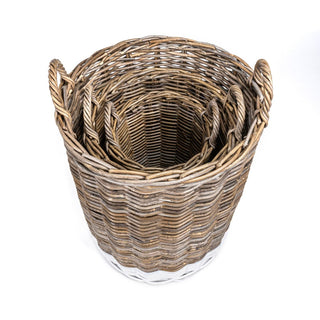 Ternion Cottage Hand-Woven Rattan Nesting Baskets with Handles