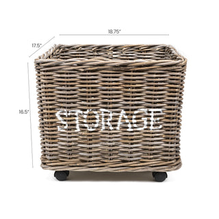 Yael Coastal Hand-Woven "STORAGE" Rattan Basket with Wheels and Handles