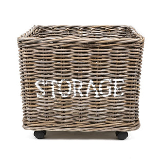 Yael Coastal Hand-Woven "STORAGE" Rattan Basket with Wheels and Handles