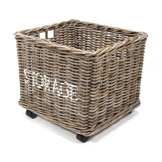 Yael Coastal Hand-Woven "STORAGE" Rattan Basket with Wheels and Handles