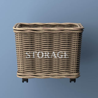 Yael Coastal Hand-Woven "STORAGE" Rattan Basket with Wheels and Handles