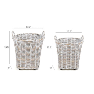 Arbour Rustic Hand-Woven Rattan Nesting Baskets with Wheels and Handles