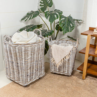 Arbour Rustic Hand-Woven Rattan Nesting Baskets with Wheels and Handles