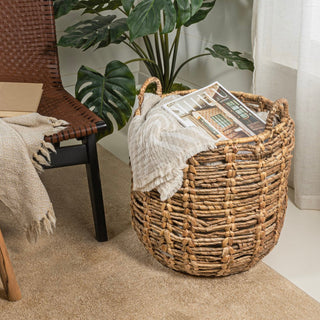 Laurel Bohemian Hand-Woven Abaca Basket with Handles