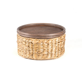 Gouda Southwestern Hand-Woven Hyacinth Circular Nesting Baskets with Wood Lids