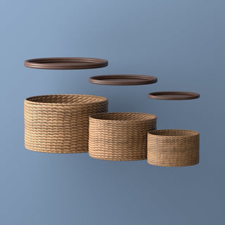 Gouda Southwestern Hand-Woven Hyacinth Circular Nesting Baskets with Wood Lids