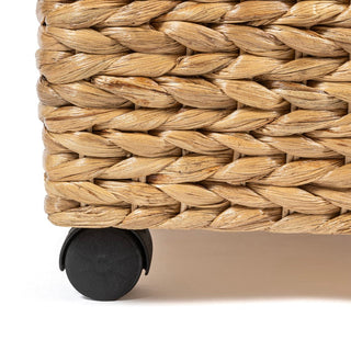 Chett Minimalist Hand-Woven Hyacinth/Wood Underbed Storage Bin with Wheels and Handles