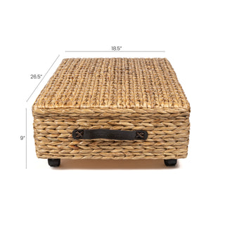 Chett Minimalist Hand-Woven Hyacinth/Wood Underbed Storage Bin with Wheels and Handles