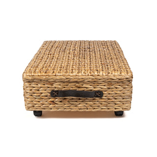 Chett Minimalist Hand-Woven Hyacinth/Wood Underbed Storage Bin with Wheels and Handles