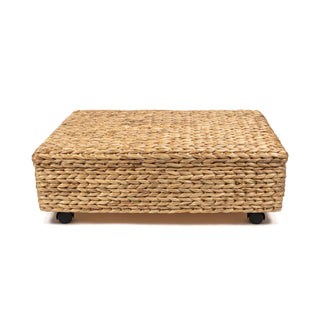 Chett Minimalist Hand-Woven Hyacinth/Wood Underbed Storage Bin with Wheels and Handles