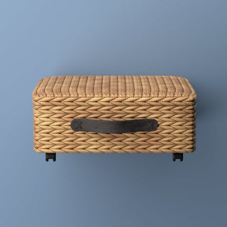 Chett Minimalist Hand-Woven Hyacinth/Wood Underbed Storage Bin with Wheels and Handles