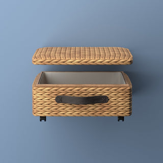 Chett Minimalist Hand-Woven Hyacinth/Wood Underbed Storage Bin with Wheels and Handles