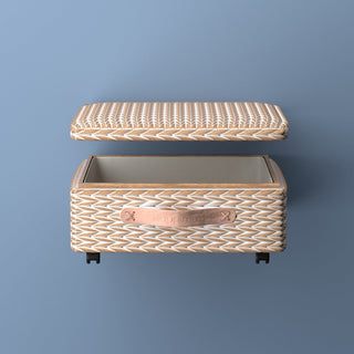 Chett Minimalist Hand-Woven Hyacinth/Wood Underbed Storage Bin with Wheels and Handles