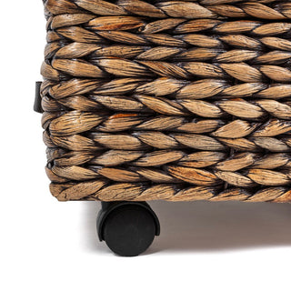 Chett Minimalist Hand-Woven Hyacinth/Wood Underbed Storage Bin with Wheels and Handles