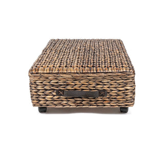 Chett Minimalist Hand-Woven Hyacinth/Wood Underbed Storage Bin with Wheels and Handles