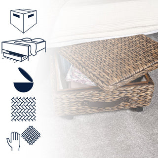 Chett Minimalist Hand-Woven Hyacinth/Wood Underbed Storage Bin with Wheels and Handles